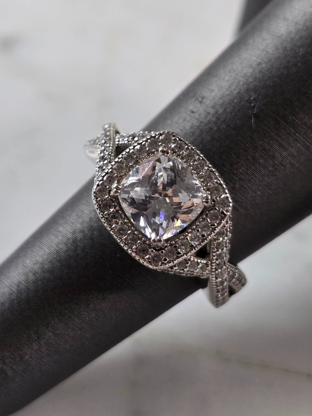 Womens Vintage Estate Sterling Silver Modernist CZ Ring 5.1g E7985